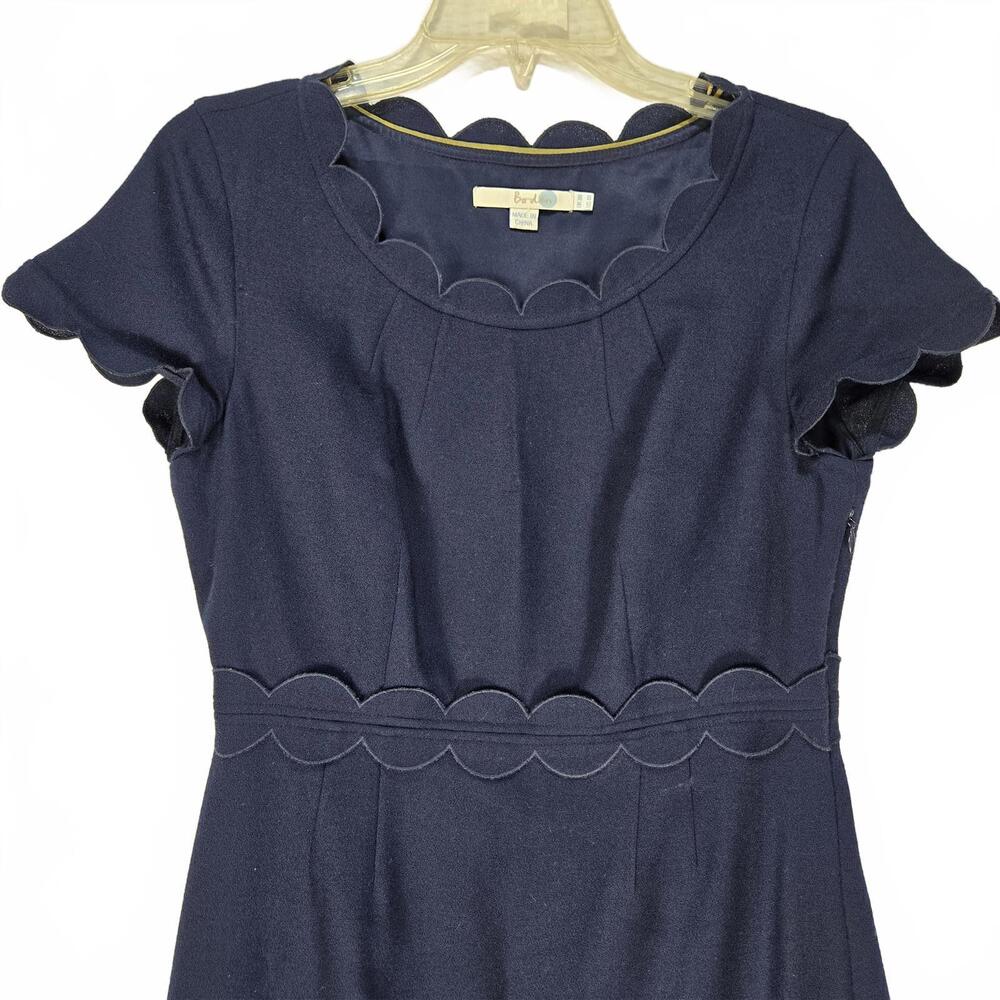 Boden Navy 100% Wool Scalloped Sheath Dress Size US 4R UK 8R Professional Work - Picture 2 of 9